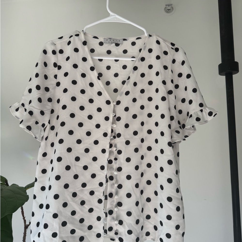 Chaus Black and White Polka Dot Top
